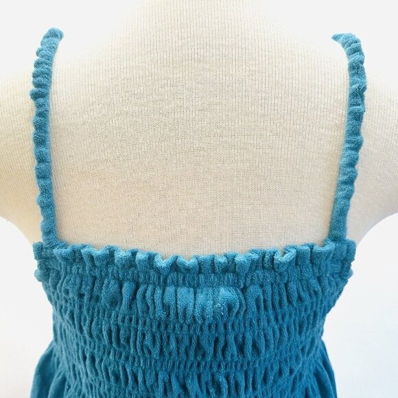 NWT SO Juniors Pullover Terry Cloth Smocked Peplum Turquoise Shirred Tank Large - Picture 7 of 12
